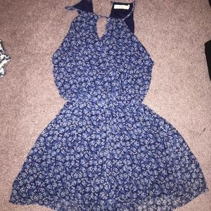 Lush Blue + White Floral Print Halter-top Romper